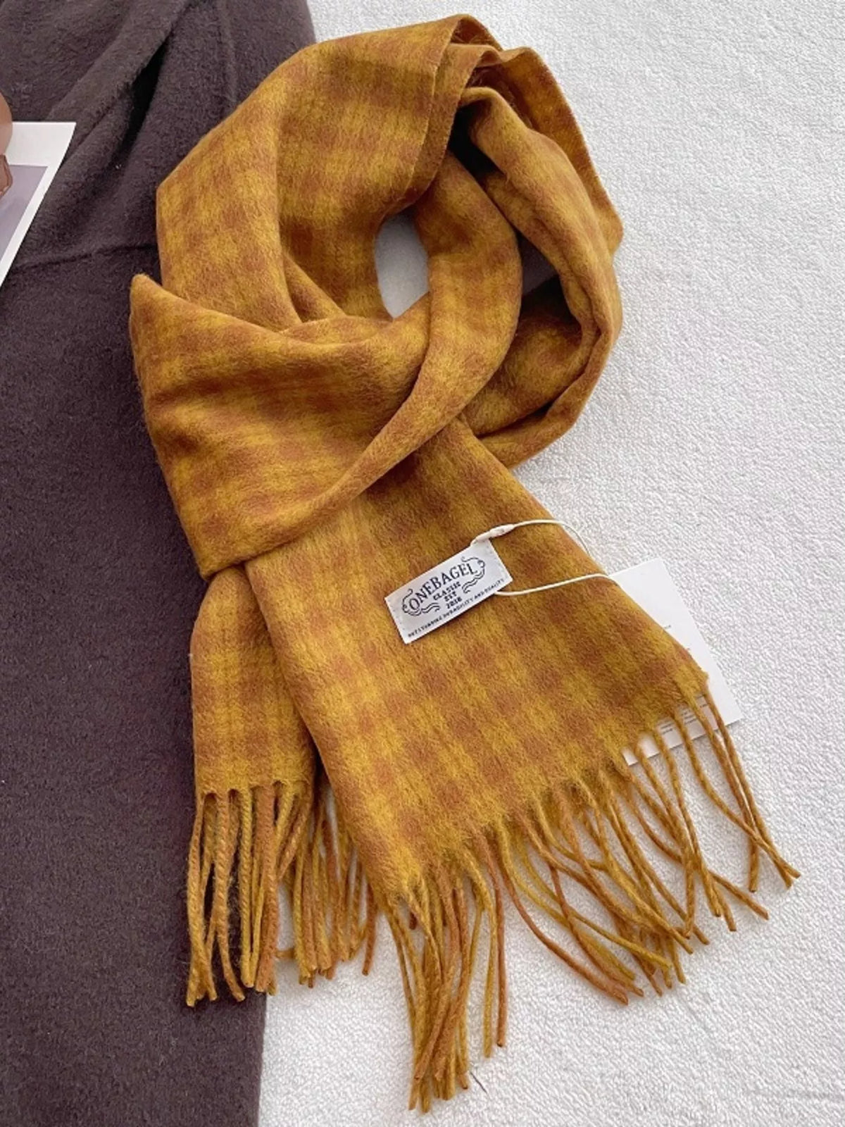 Classic Plaid Fringe Wool Scarf