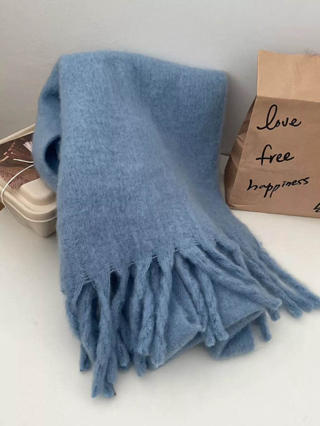 Solid Color Chunky Brushed Fringe Scarf