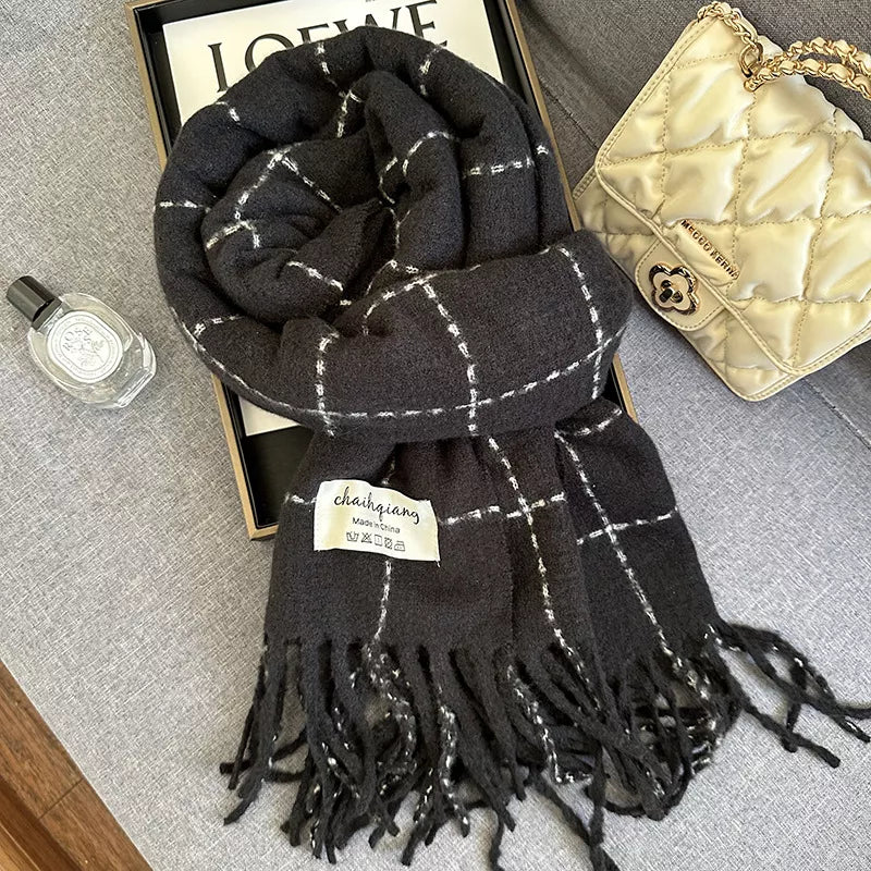 Fringe Plaid Winter Scarf