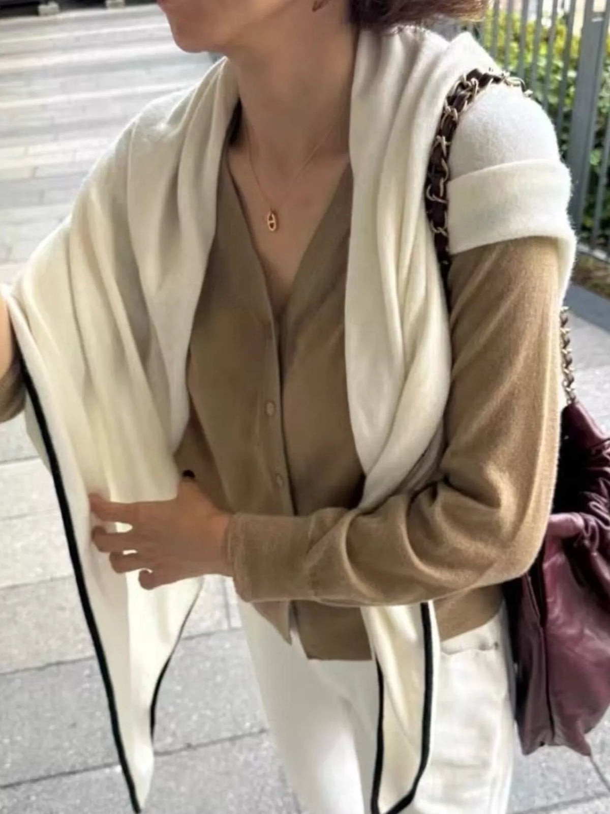 Wool Contrast Trim Scarf