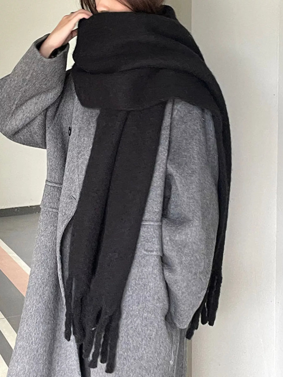 Solid Color Chunky Brushed Fringe Scarf
