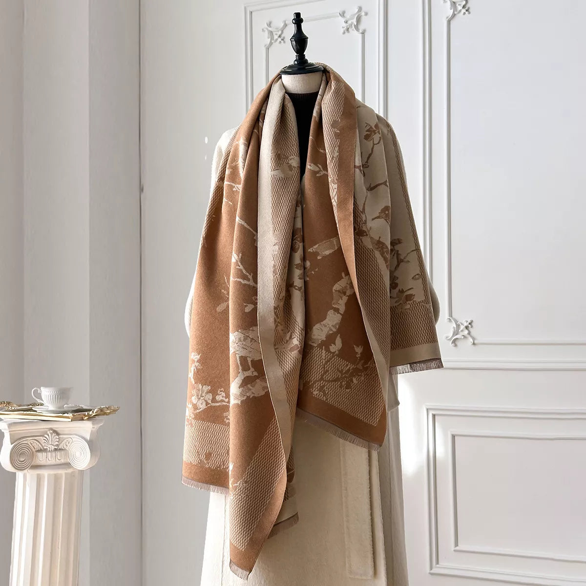 Neutral Raw Hem Winter Scarf
