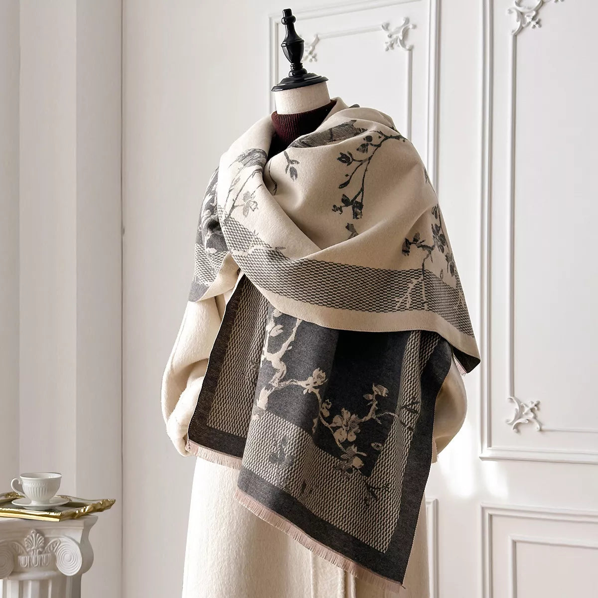 Neutral Raw Hem Winter Scarf