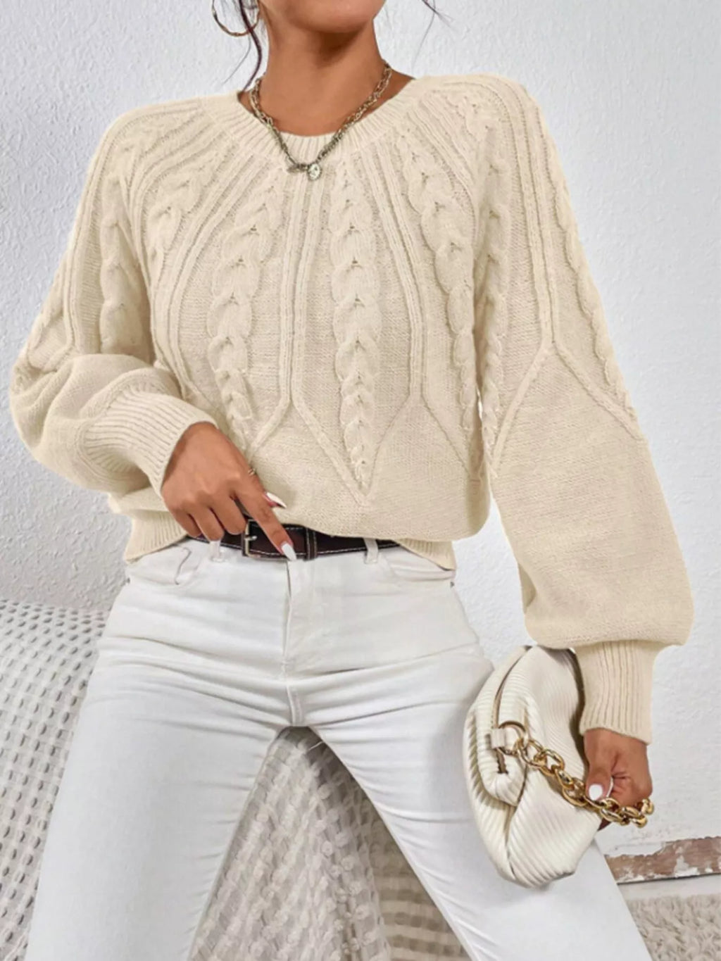 Cable Knit Ribbed Long Sleeve Sweater
