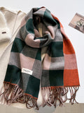 Color Block Plaid Fringe Blanket Scarf
