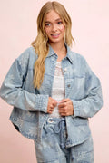 Floral Print Washed Denim Jacket