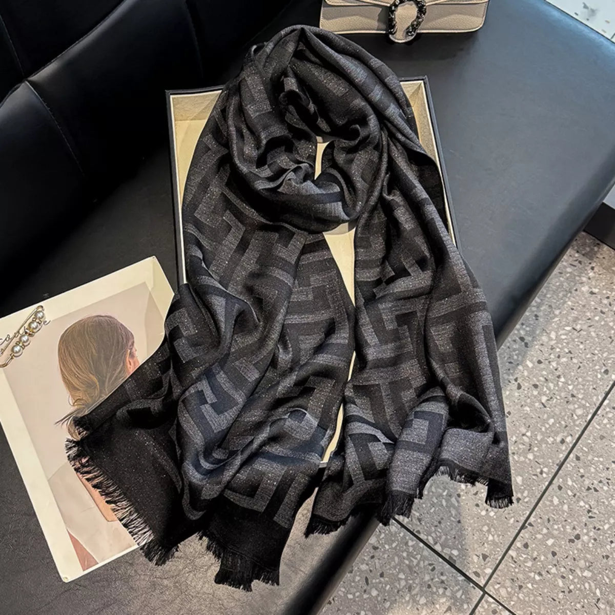 Raw Hem Lightweight Tonal Check Scarf