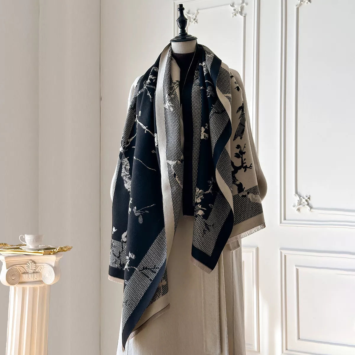 Neutral Raw Hem Winter Scarf