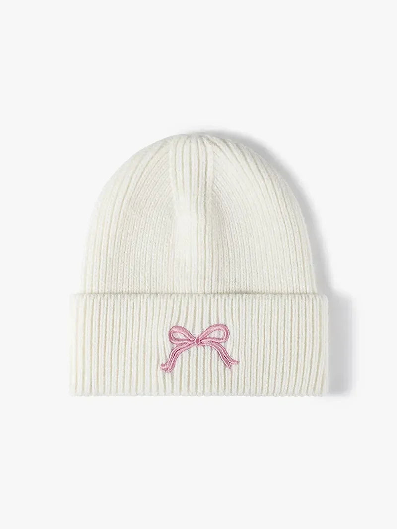 Embroidered Bow Knit Beanie