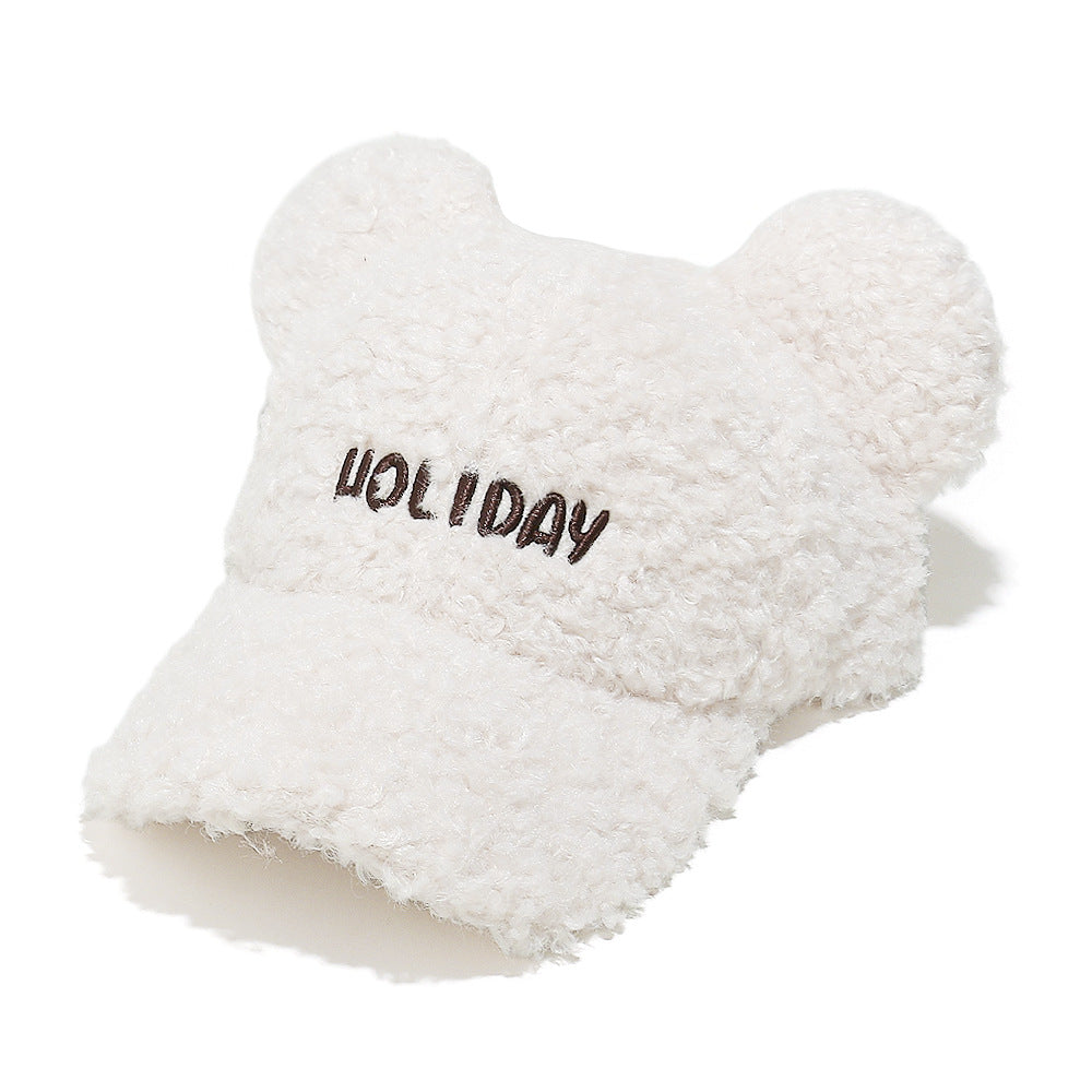 Cute Bear Ear Fleece Baseball Cap - Winter Warmth