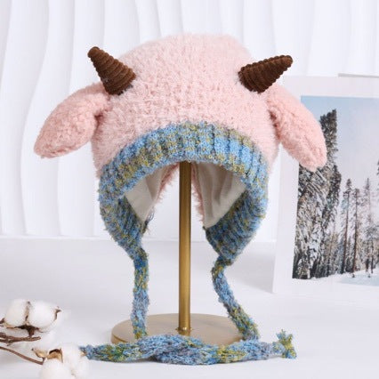 Cute Bear Ear Fleece-Lined Knit Hat for Winter