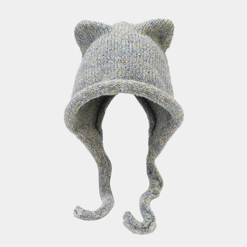 Cat Ear Knit Beanie – Wool Blend Winter Hat
