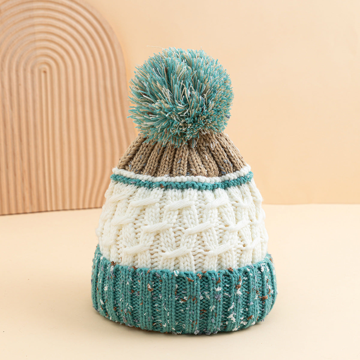Cozy Mixed Color Knit Beanie with Pom