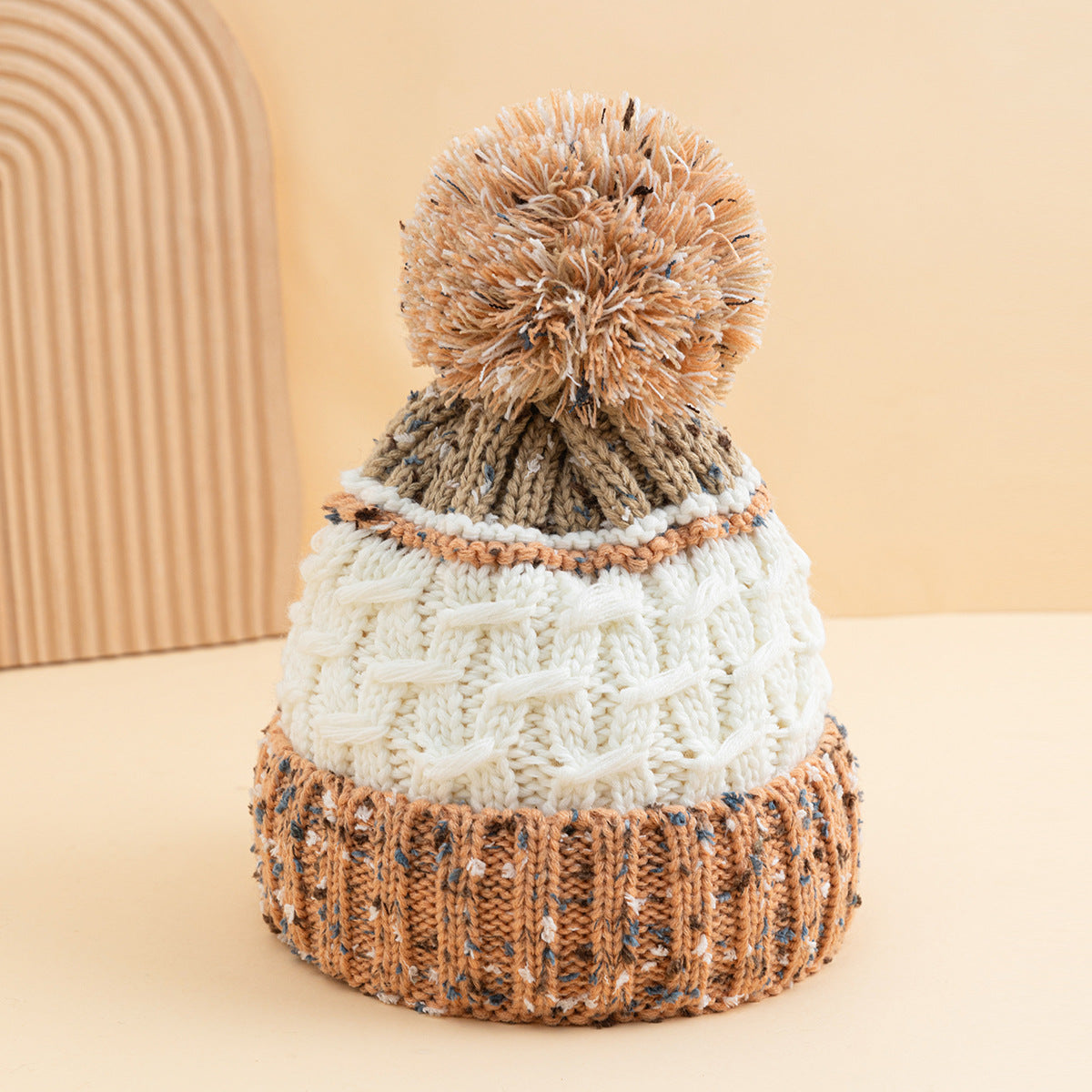Cozy Mixed Color Knit Beanie with Pom