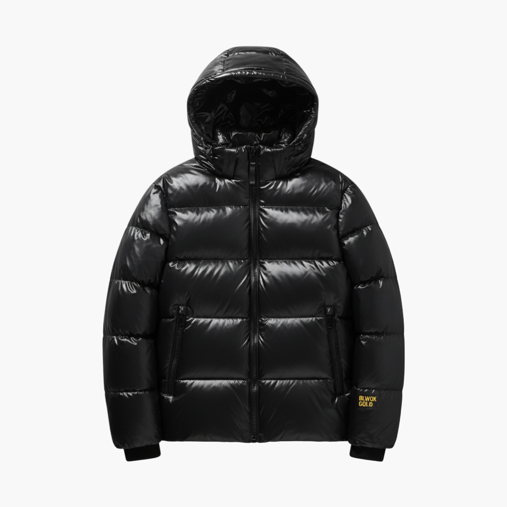 Warm Mens Puffer Coat with Zip Front and Long Sleeves