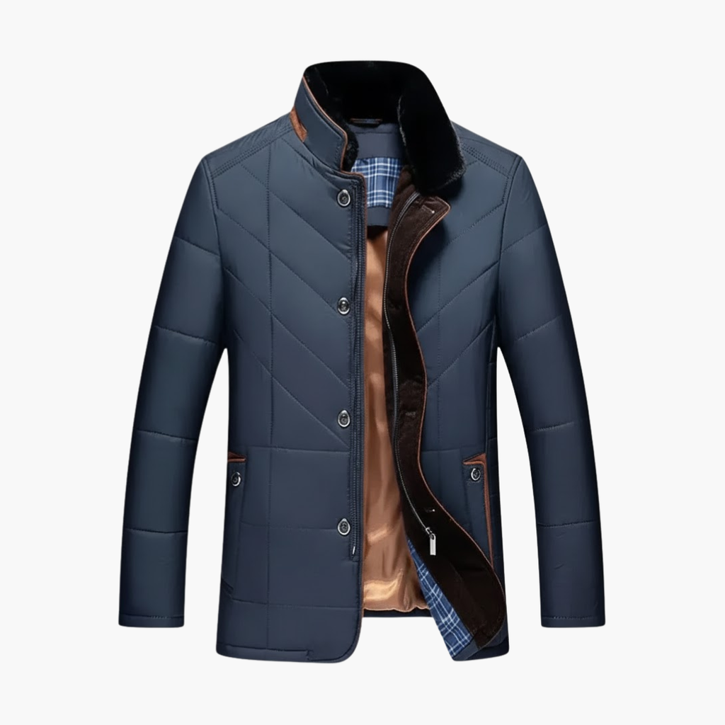 Warm Padded Men's Winter Jacket with Button Front