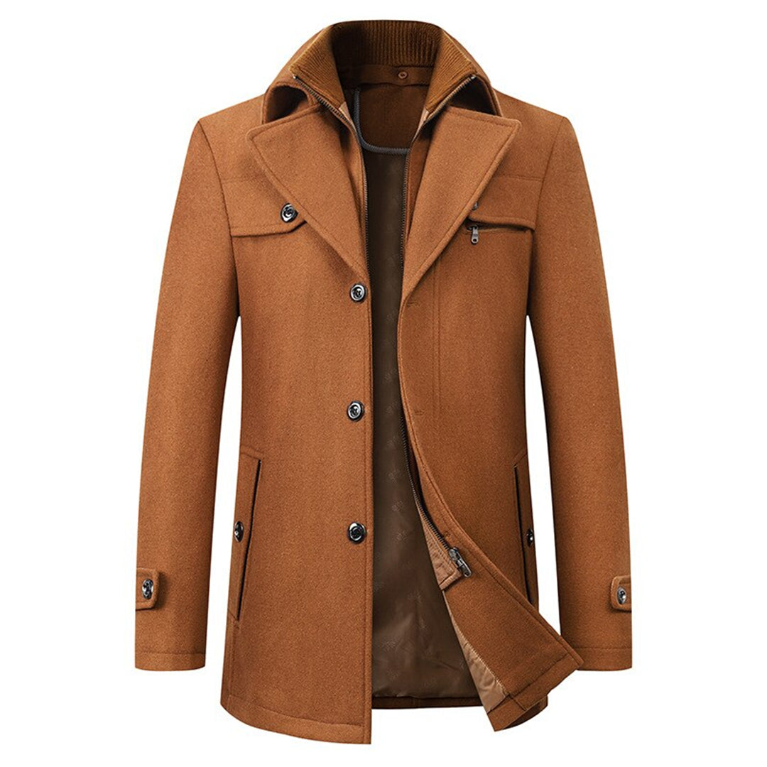 Warm Button-Front Wool Winter Parka Coat