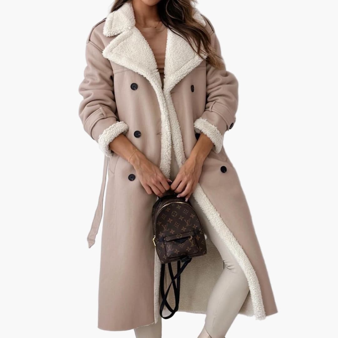 Ladies' Winter Overcoat with Faux Fur and Classic Collar