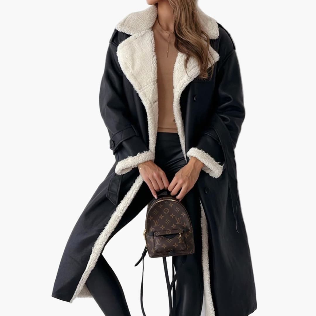 Ladies' Winter Overcoat with Faux Fur and Classic Collar