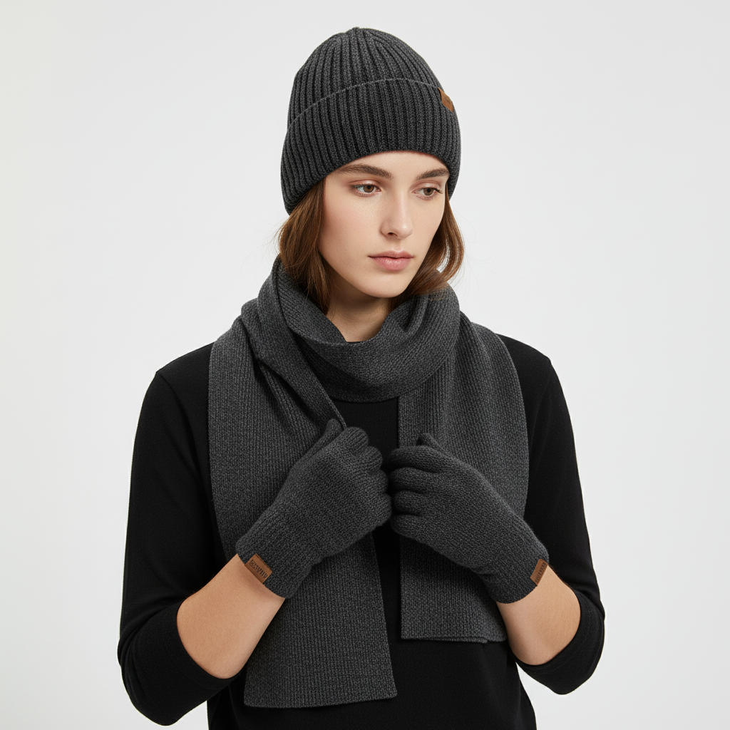 Cozy 3 Piece Knit Winter Hat Scarf Set