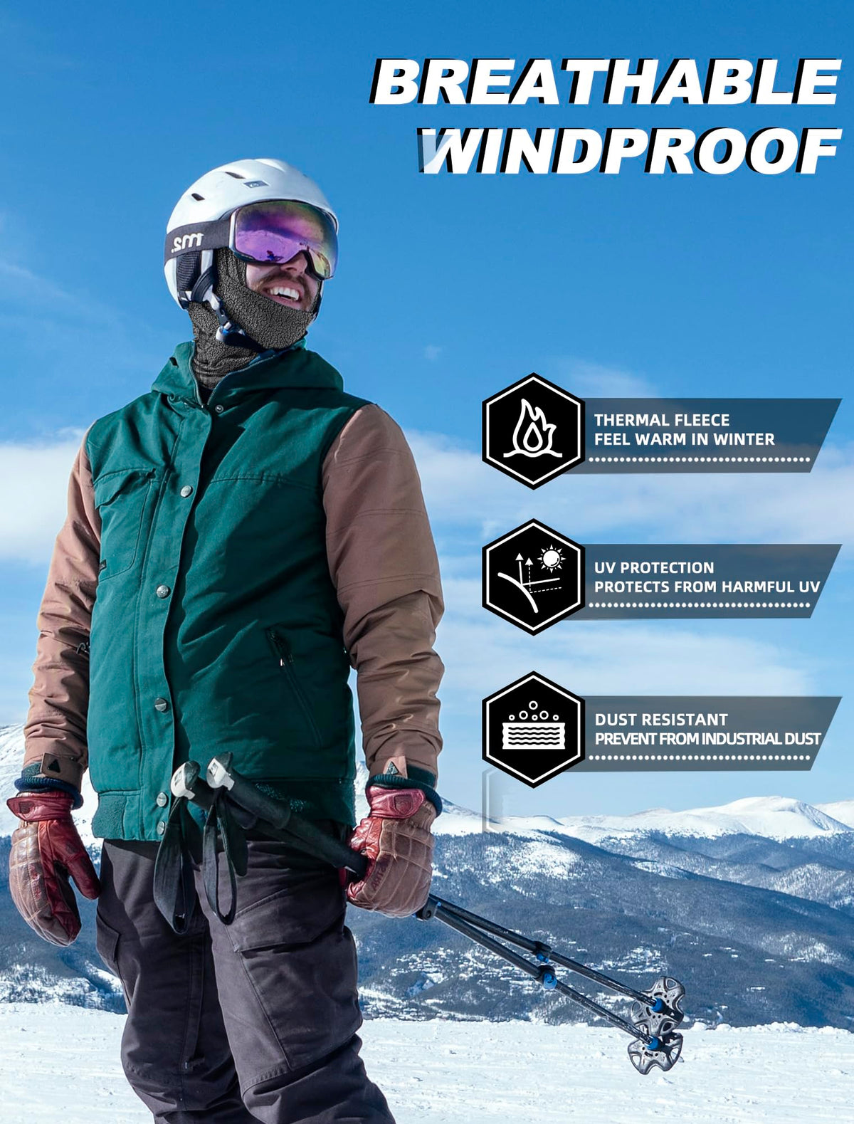 ROCKBROS Winter Windproof Thermal Fleece Balaclava Ski Mask for Men Women