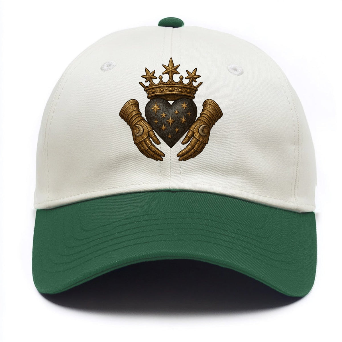 Ice crystal crown framing a frosted heart with fur-trimmed winter hands embracing it. - Two Tone Cap