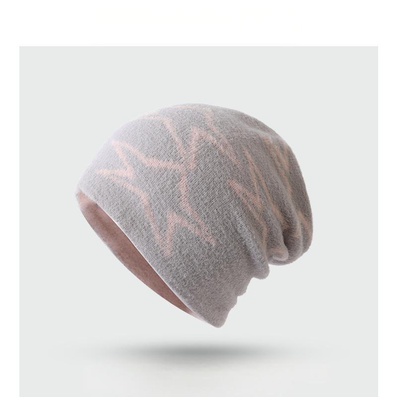 Double-Sided Fleece Knitted Beanie - Star Jacquard Warm Ear-Flap Cap - Unisex Casual Slouchy Hat