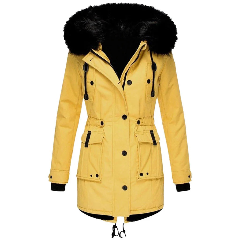 Warm Faux Fur Trim Hooded Parka Coat