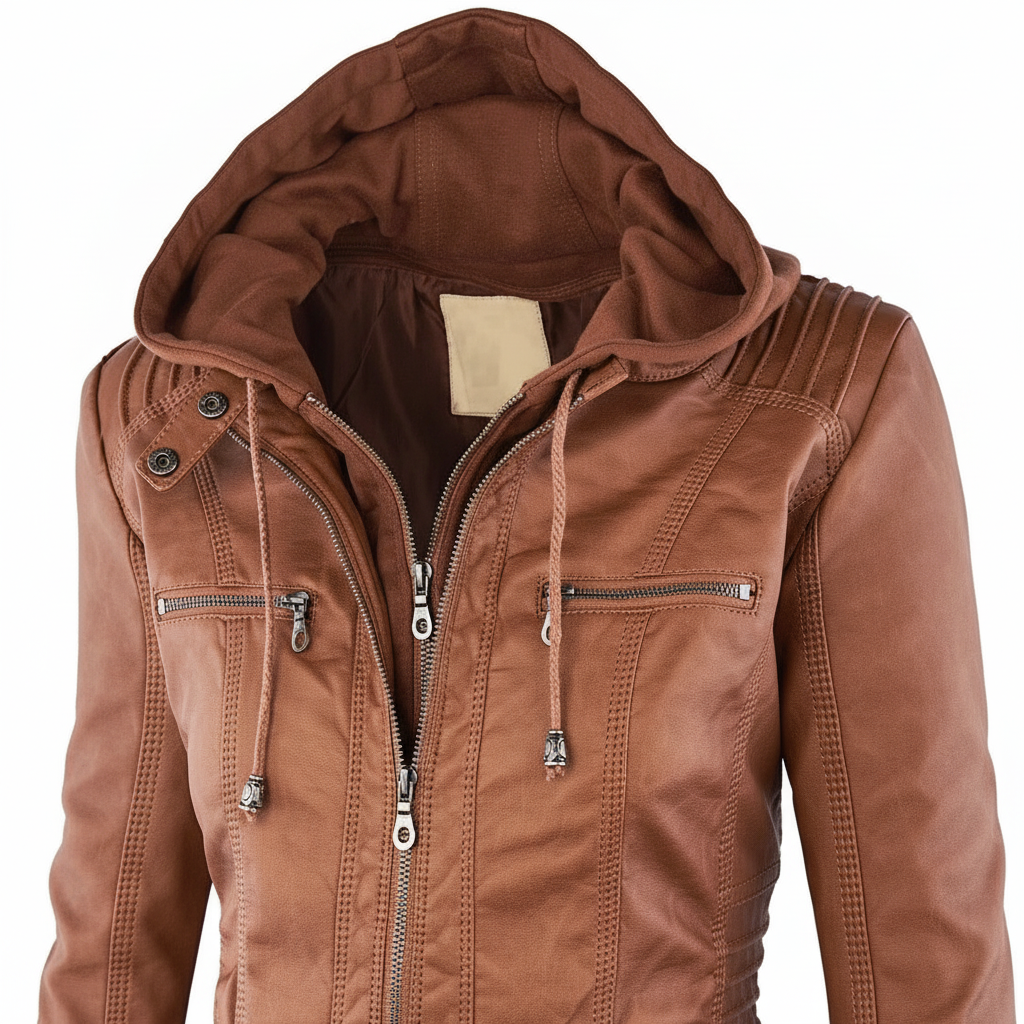 Faux Leather Hooded Parka Jacket