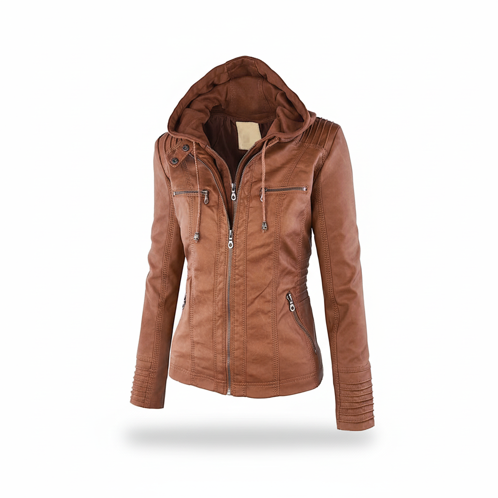 Faux Leather Hooded Parka Jacket