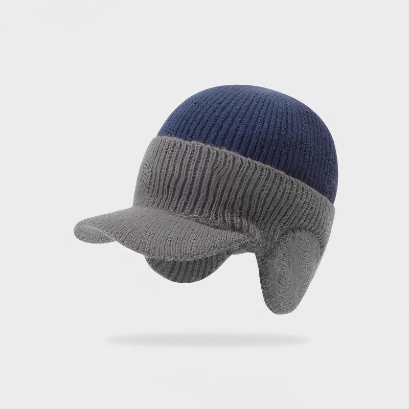 Men's Colorblock Beanie Winter Ear Flap Hat - Thermal Thickened Fleece Lined Skull Cap