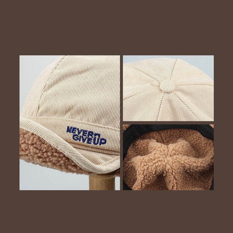 Pandaize Lamb Fleece Ear Flap Cap - Winter Thickened Cycling Aviator Hat with Embroidery