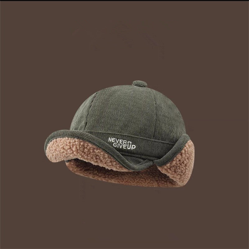 Pandaize Lamb Fleece Ear Flap Cap - Winter Thickened Cycling Aviator Hat with Embroidery