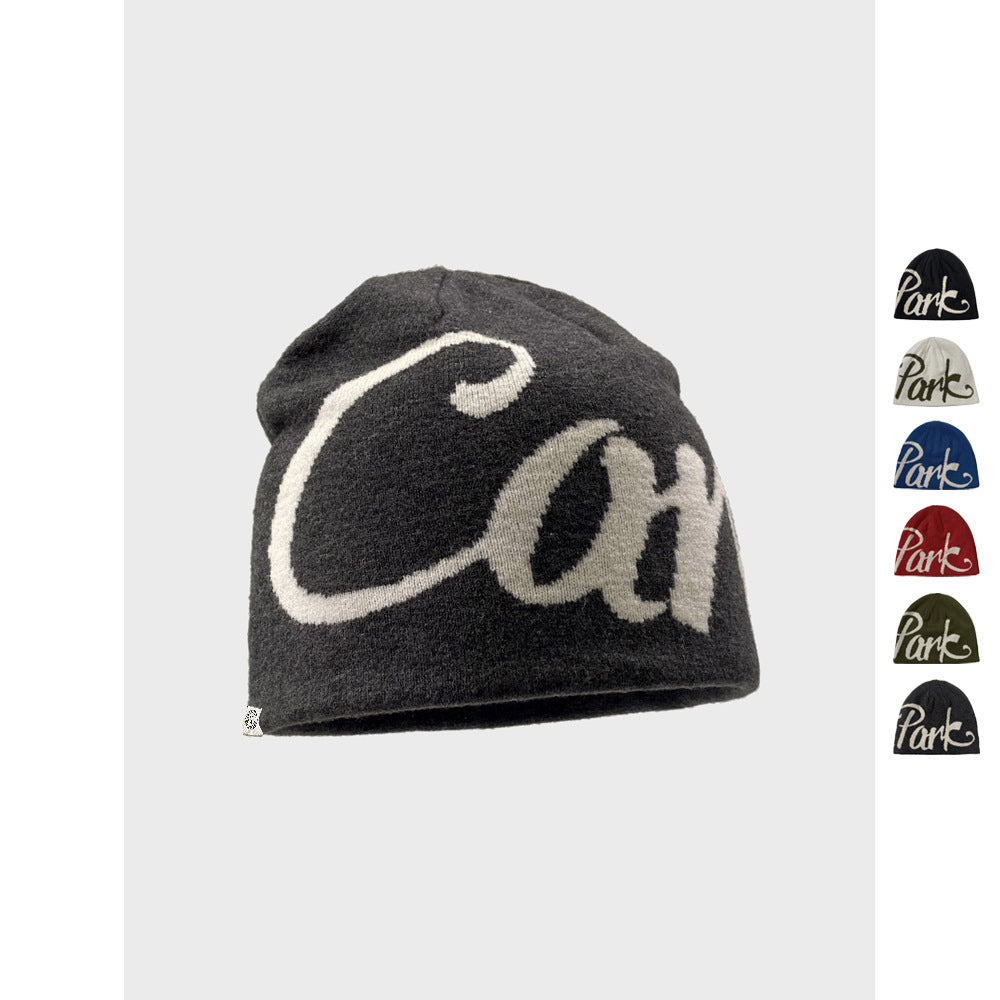 Pandaize Reversible Knit Beanie – Unisex Letter Jacquard Winter Hat, Hip-Hop Skateboard Style, Warm & Soft Cap with Ear Protection