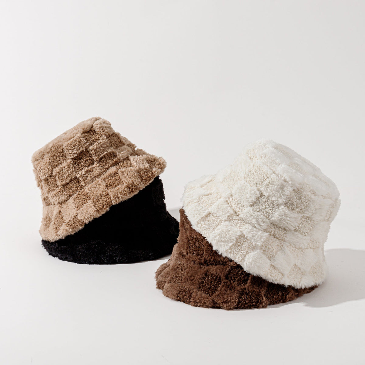 Autumn Winter Checkerboard Fleece-Lined Fisherman Hat - Long Pile, Thickened for Skiing & Outdoor Commute