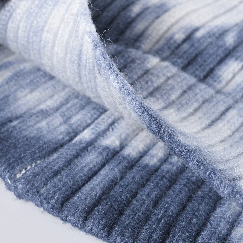 Tie-Dye Knit Beanie for Autumn & Winter – Wide Brim, Ear Warmers, Windproof for Outdoor & Gatherings