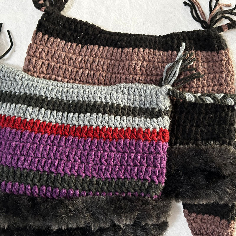 Hand-Crocheted Winter Beanie - Sweet Cat Ear Design with Star Ribbon, Wool & Cotton Blend for Warmth