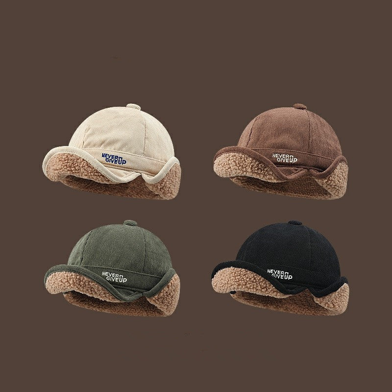 Pandaize Lamb Fleece Ear Flap Cap - Winter Thickened Cycling Aviator Hat with Embroidery