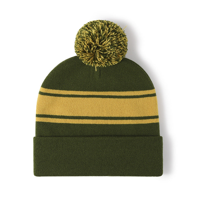 Preppy Tie-Dye Knit Beanie with Pom Pom - Ear Warmers for Autumn & Winter Outdoor Wear