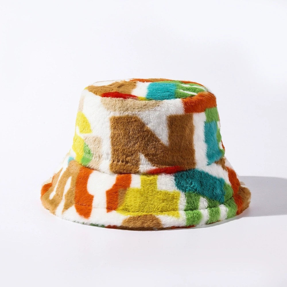 Autumn Winter Tie-Dye Letter Fleece Fisherman Hat – Thickened, Unisex for Skiing & Outdoor Commute