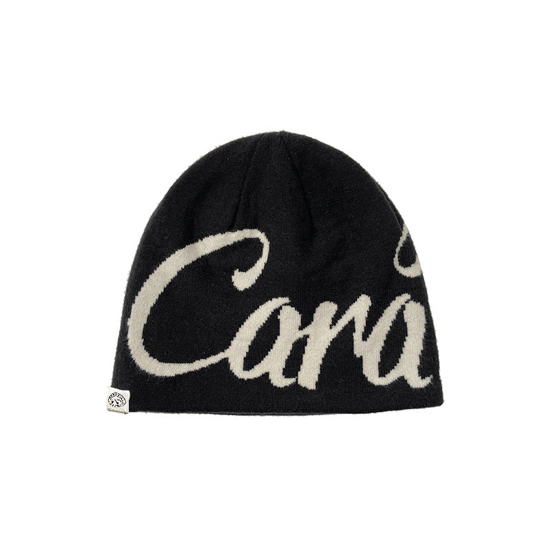 Pandaize Reversible Knit Beanie – Unisex Letter Jacquard Winter Hat, Hip-Hop Skateboard Style, Warm & Soft Cap with Ear Protection