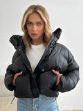 Women's Short Puffer Coat with Zip and High Neck