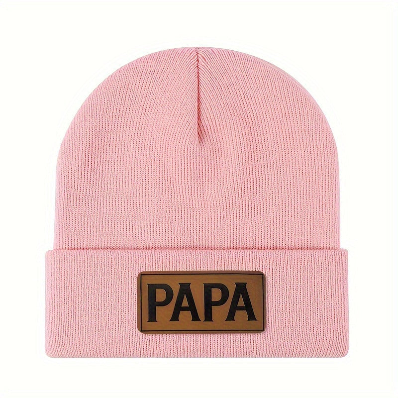PAPA Logo Knit Beanie: Warm Wool-Look Winter Hat