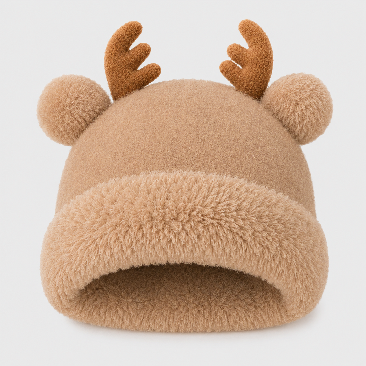 Reindeer Antler Plush Knit Beanie for Women