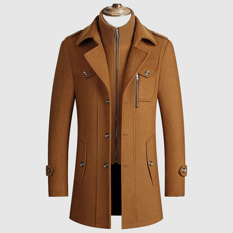 Tailored Fit Long Coat | Button Front Military Style