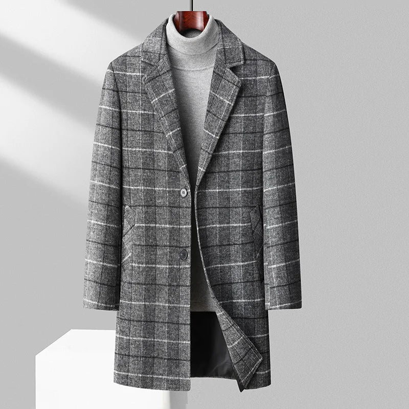 Warm Plaid Wool Winter Coat
