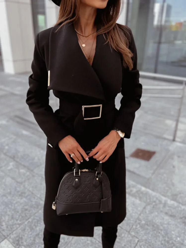 Slim Fit Women's Belted Knee Length Winter Coat