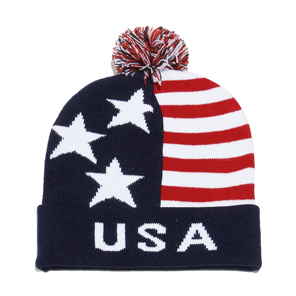 USA Flag Knit Beanie - Patriotic Winter Hat
