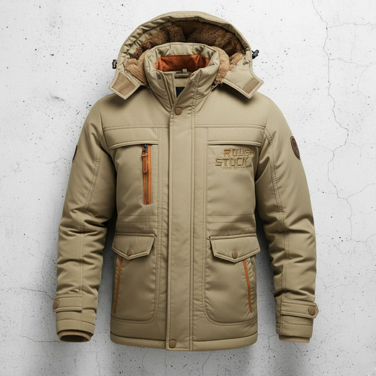Casual Fit Parka with Fur Hood and Cargo Pockets
