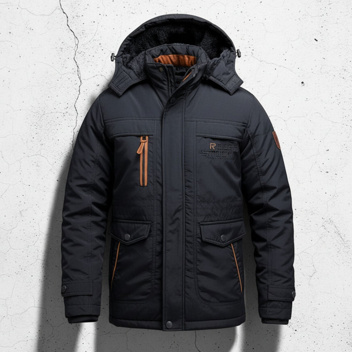 Casual Fit Parka with Fur Hood and Cargo Pockets